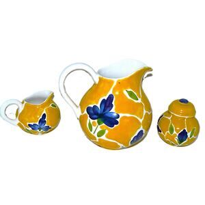 Vintage Dansk St Tropez Portugal Hand-Painted Pitcher Creamer Sugar Bowl w Lid